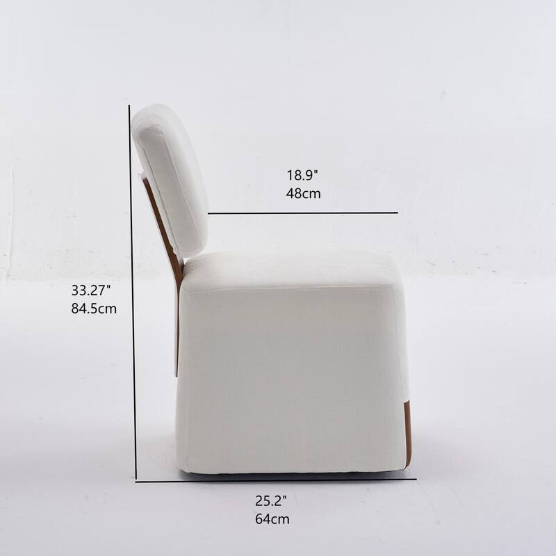 Modern Dining Chair Linen Armless Dining Chair with 4 Casters, for Dining Room, Office and Bedroom, Ivory