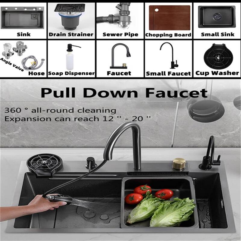 Black Stainless Steel Rectangular Drop-in Kitchen Sink