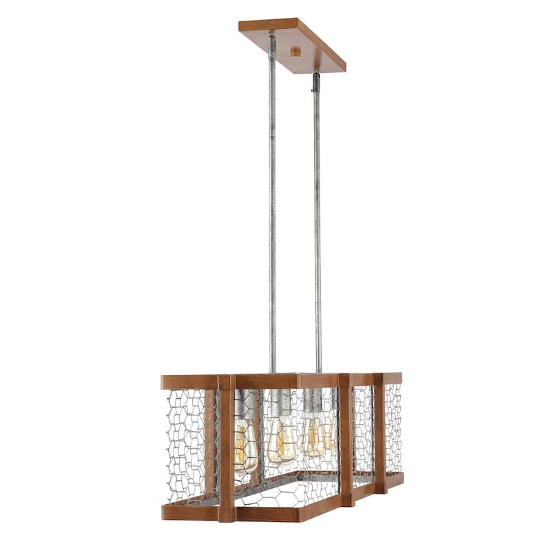 Gatsby 34.5" Linear 4-Light Adjustable Iron Rustic Industrial LED Pendant, Brown/Silver by JONATHAN Y