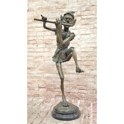 Fantasy Irish Bronze Sculpture – Dancing Leprechaun Playing Flute Figurine