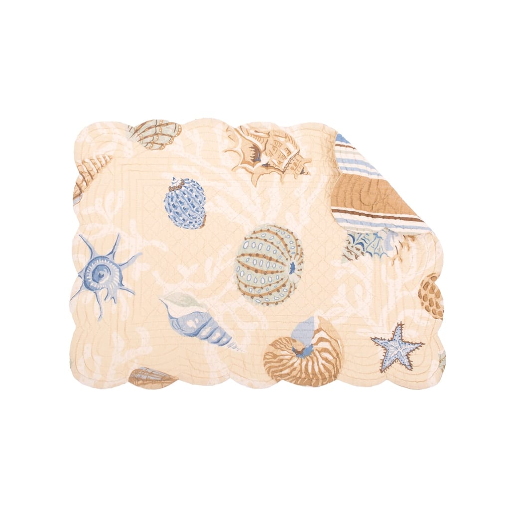 Madeira Coastal Beach Sea Shell Quilted Scallop Rectangular Cotton Quilted Placemat Set of 6 - Set of 6