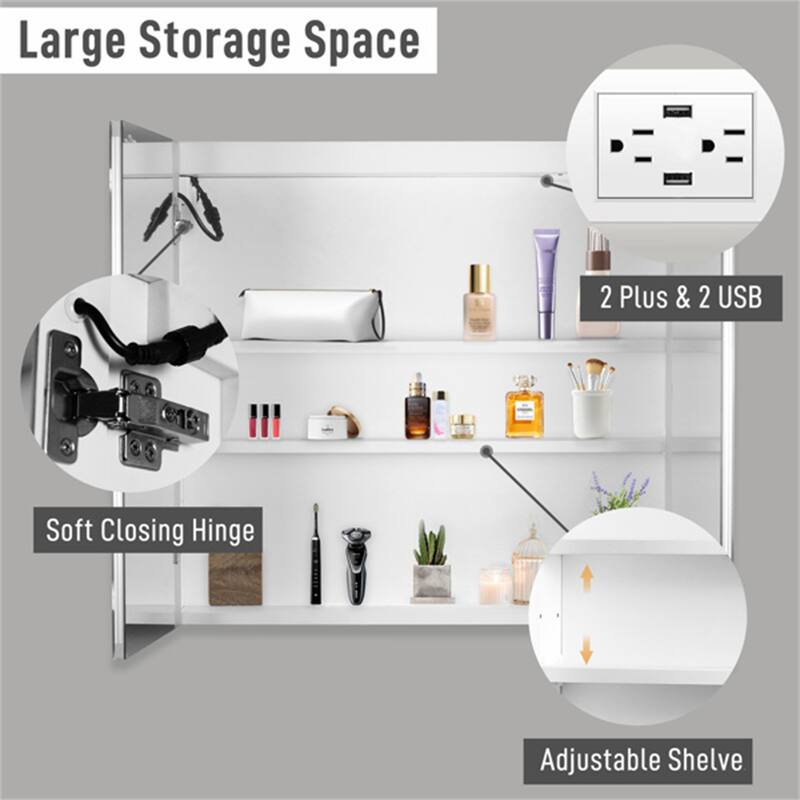 Black 32*28in Led Ligh Brightness Adjustment Bathroom Wall Cabinet