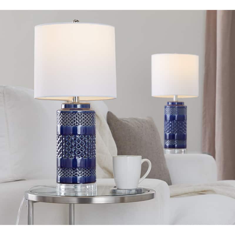 Casa 21" Ceramic Table Lamp w/ Cylindrical Base & Linen Shade (Set of 2)