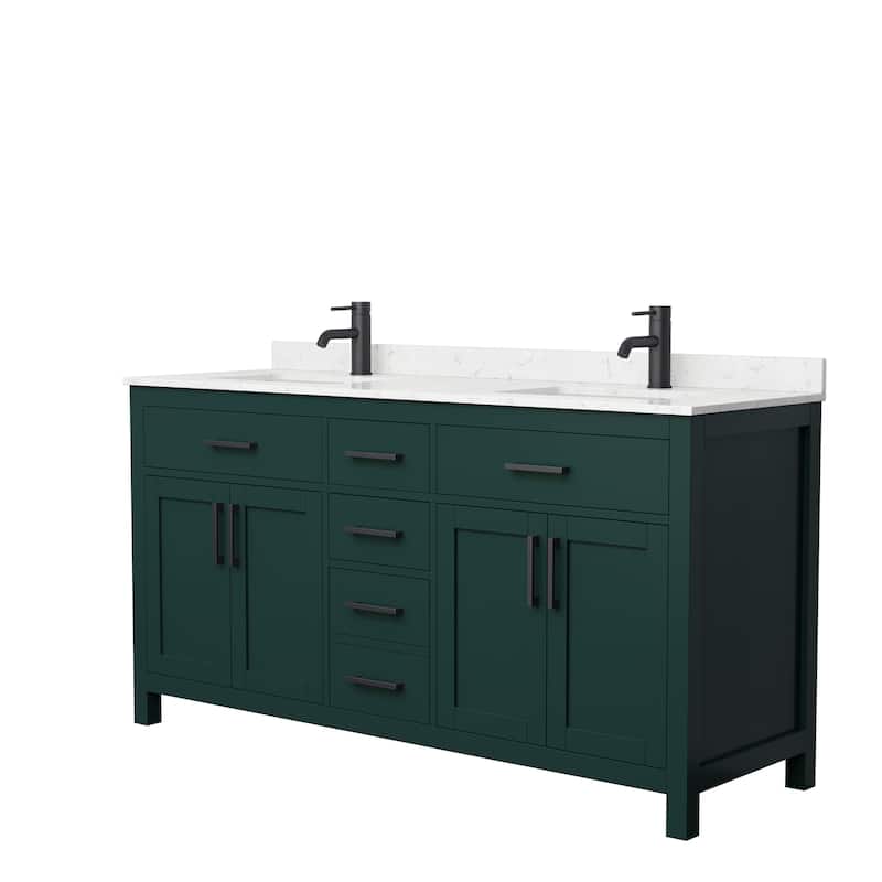 Beckett 66 Inch Double Vanity, Cultured Marble Top - Green, Black Trim, Carrara Cultured Marble Top