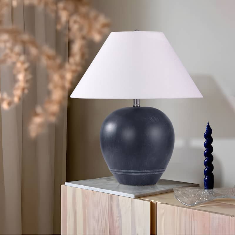 Global Accent Ceramic Table Lamp with Linen Shade - Large size: 21"H x 18"W x 18"D - Black