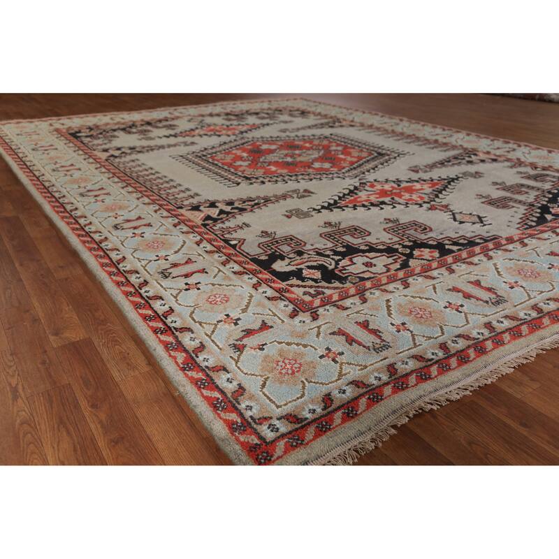 Hand Knotted Oriental 100% Wool Carpet Traditional Geometric Greys & Charcoal Viss Area Rug - 11' 10'' X 8' 10''