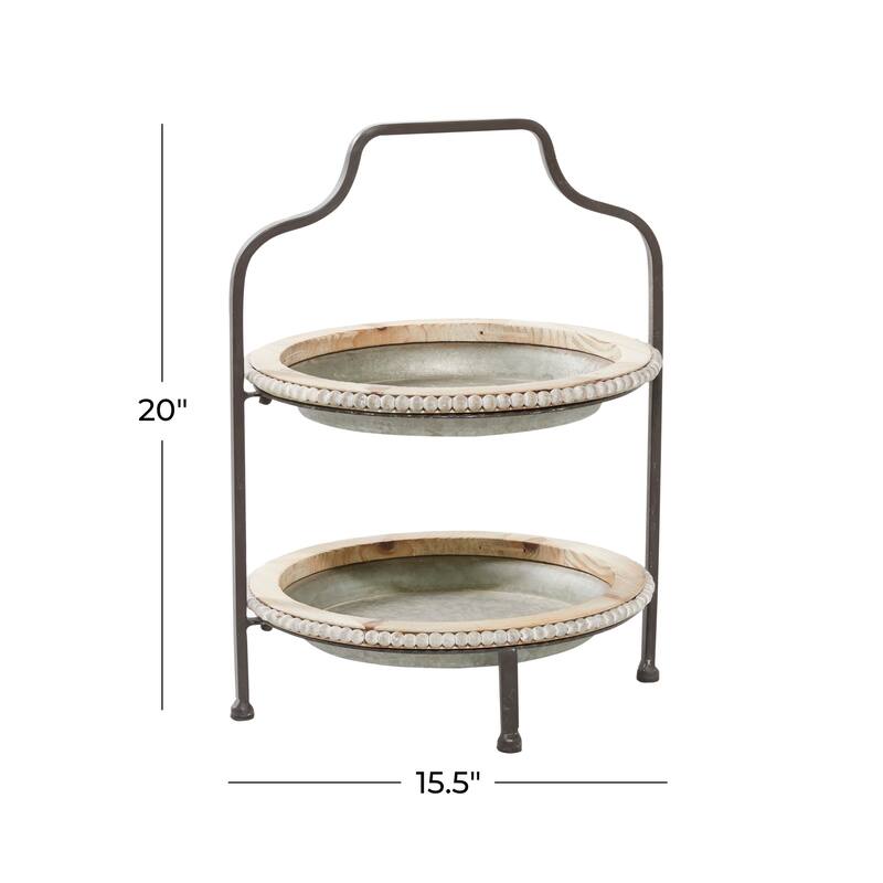 Gray Metal Beaded 2 Level Tiered Server - 16 x 15 x 20