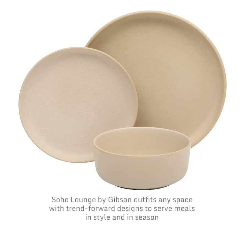 Gibson Elite Pasco (Service for 4) Plates and Double Bowl Reactive Glaze Stoneware Ceramic Dinnerware Set