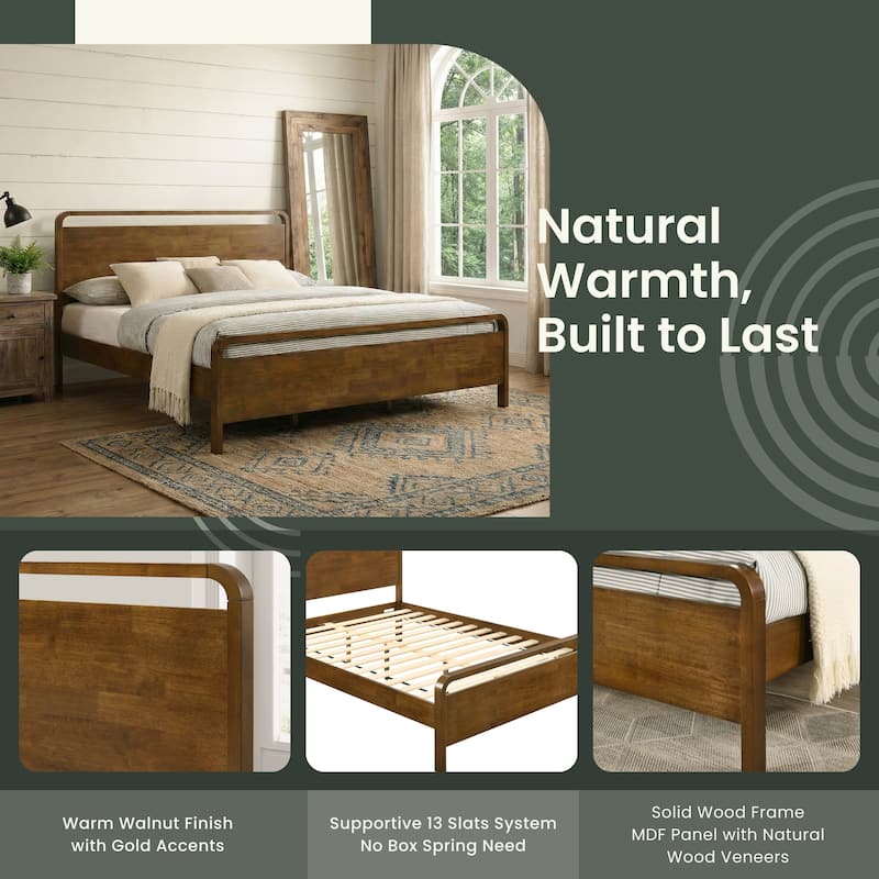 Roundhill Furniture Eldren Wood Bedroom Set, Platform Bed with Dresser, Mirror, Two Nightstands, Chest in Walnut Finish
