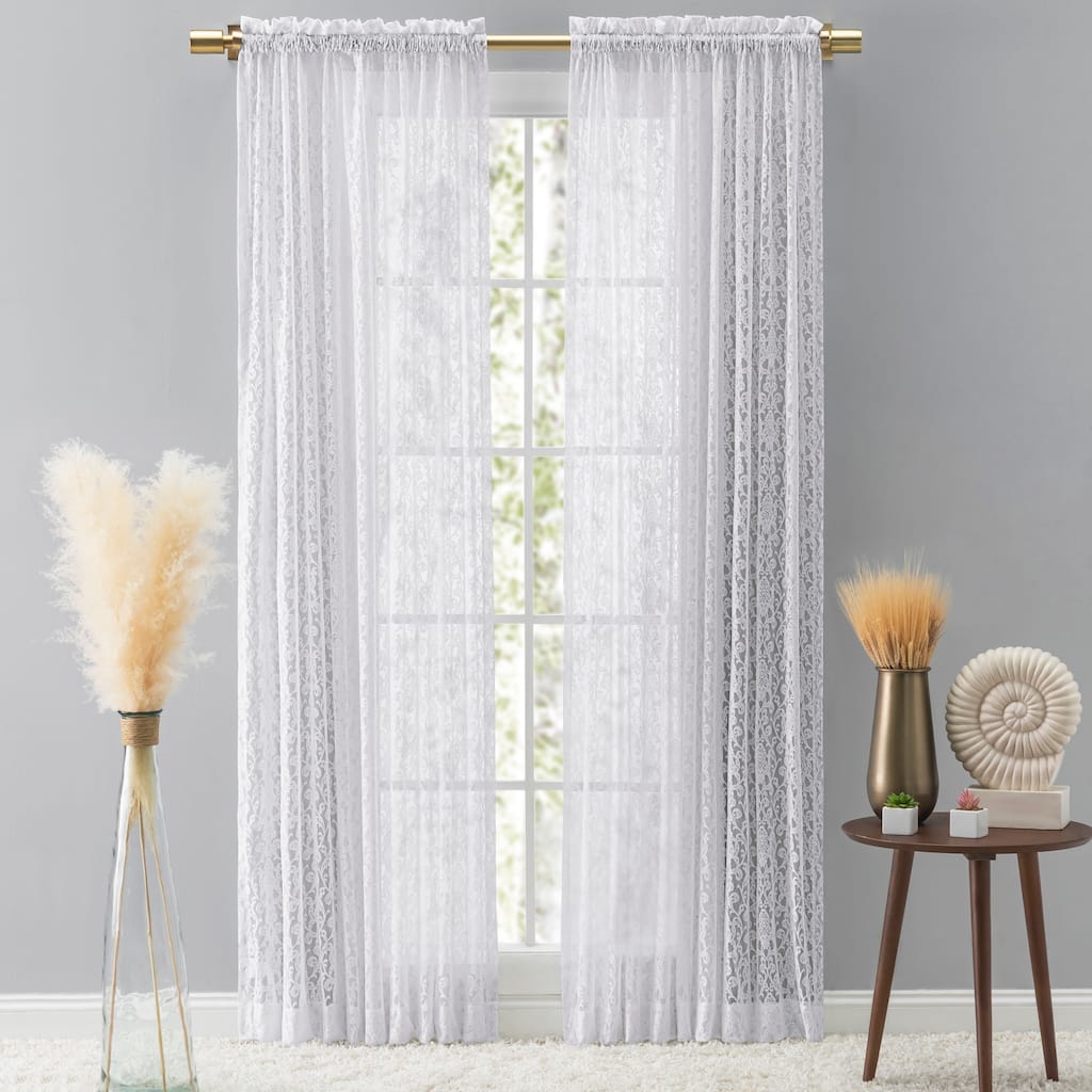 Woven Lace Elegant Sheer Rod Pocket with Header Panel