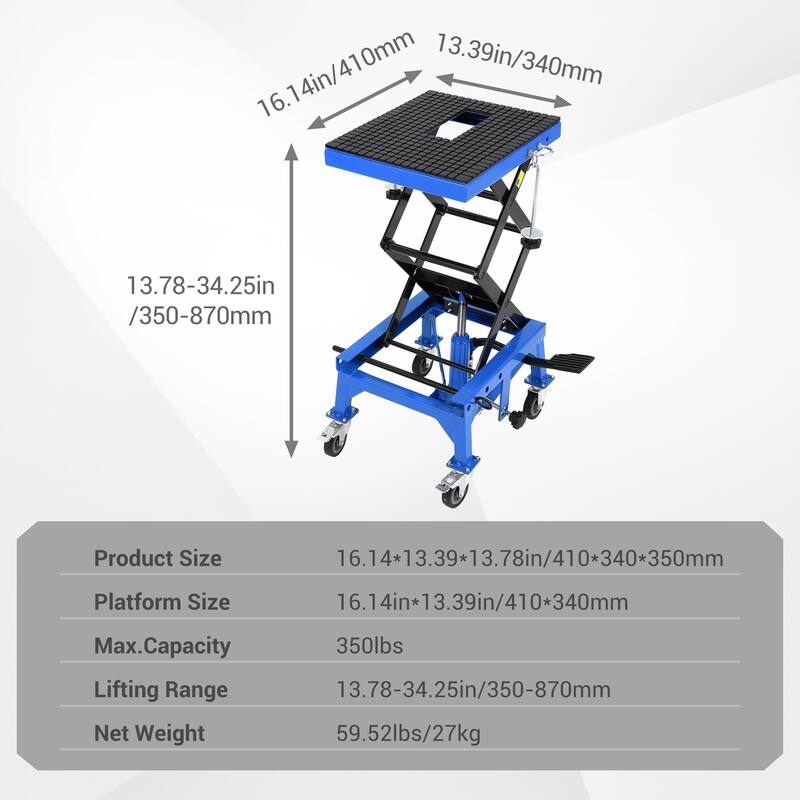 350 lbs Hydraulic Lift Jack,Heavy Duty Hydraulic Motorcycle Lift Jack Table,Scissor Lift Stand with 4 Wheels