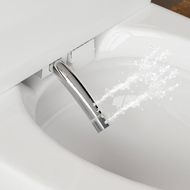 Smart Toilet with Automatic Lid, Heated Seat, Foot Sensing Flush, Warm Air Dryer & Self-Cleaning Nozzle with Built-in Tank