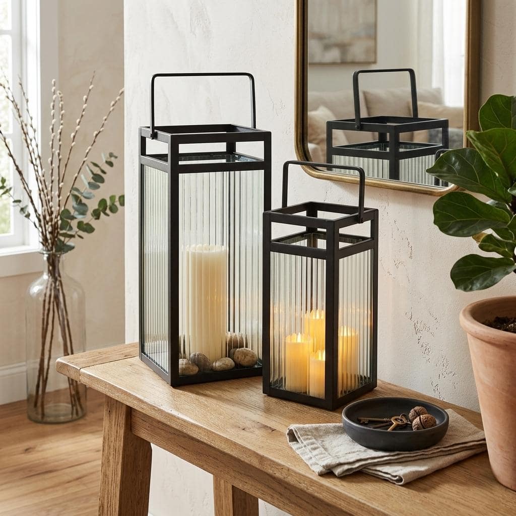 Drusilla Set of 2 Fluted Glass Lanterns - 16" and 12.25" - N/A