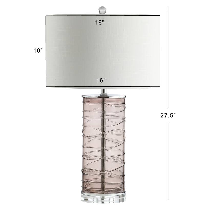 Coco 27.5" Modern Fused Glass Cylinder LED Table Lamp, Turquoise (Set of 2) by JONATHAN Y