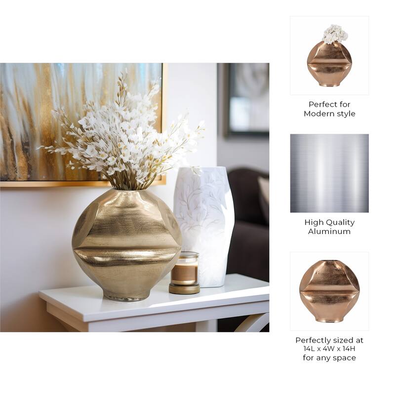 Metal Byram Slit Design Decorative Vase - Champagne, 14 in.