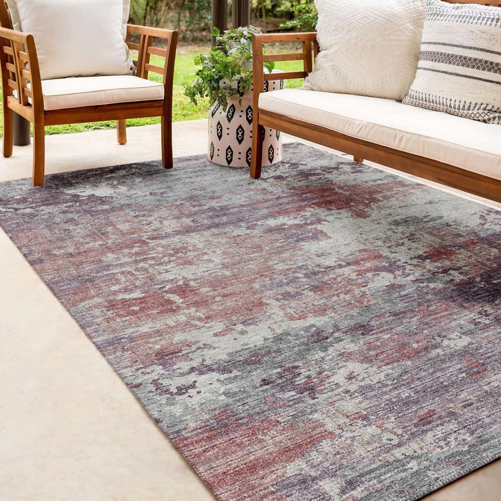 Indoor/ Outdoor Accord Modern Brushstrokes Polyester Washable Rug New