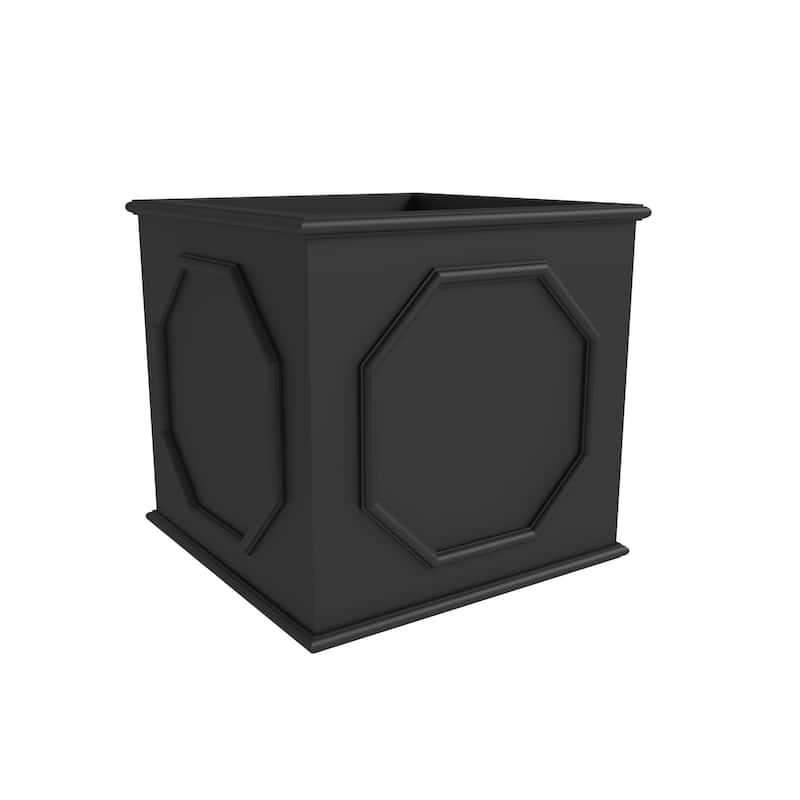 Sprout Modern Fiberstone Square Planter Pot with Drainage Holes for Home Garden Yard Patio Porch Office- No Assembly Required - 18" - Black