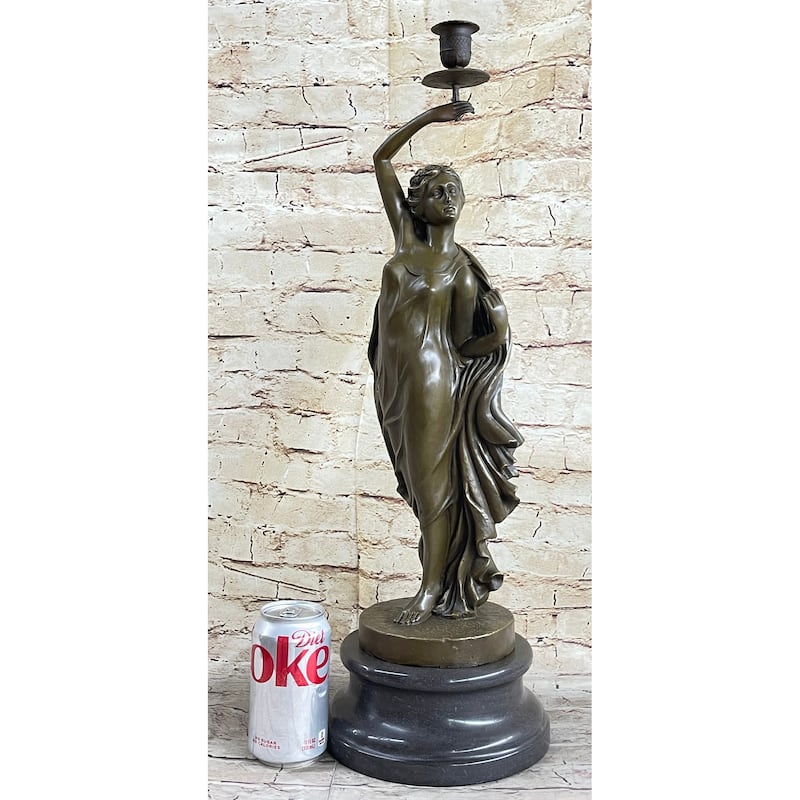 Clical Greek Roman Woman Candle Holder Candelabra Bronze Sculpture Statue Art