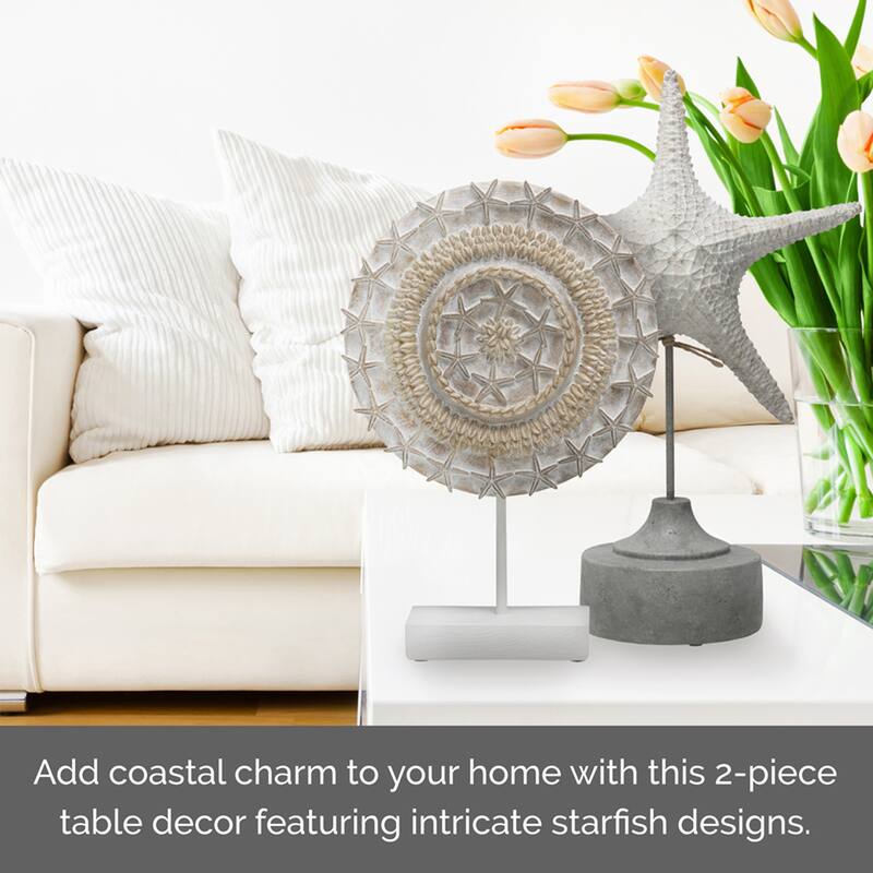 Elements Set of 2 White Resin Coastal Tabletop Décor