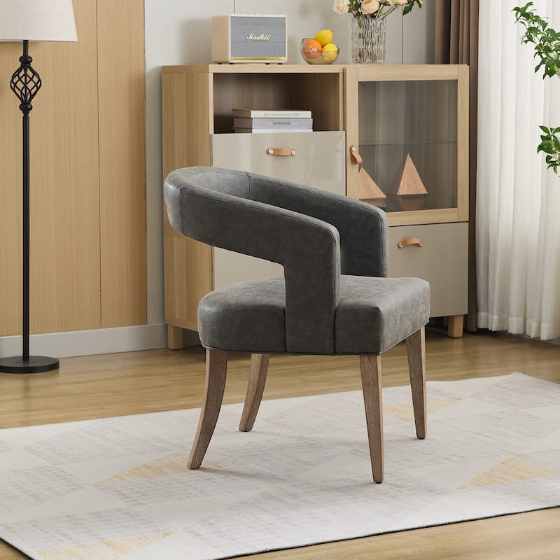 PU Modern Barrel Accent Chair with Wooden Legs, High-Density Sponge Cushion, and Open Back Design