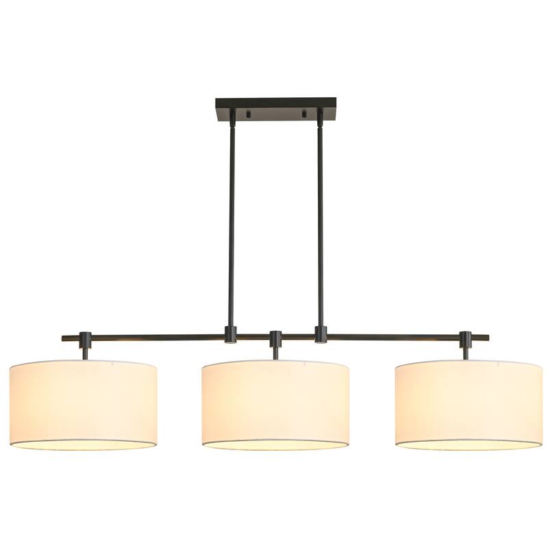 3-Light Modern Linear Drum Fabric Pendant/Kitchen Island Lights for Dining Room