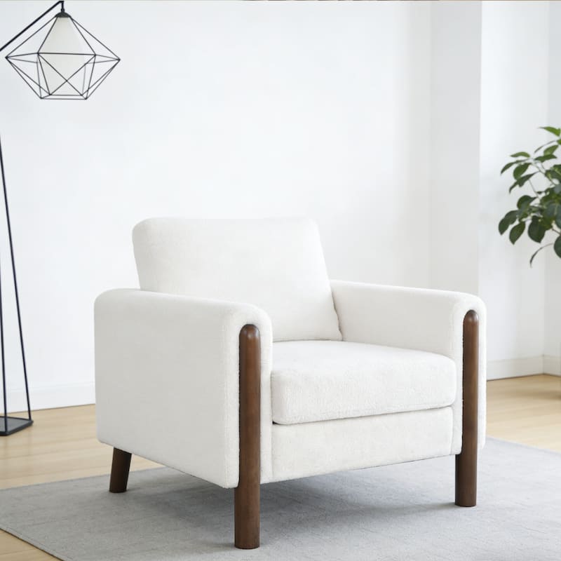 Christopher Knight Home Rowan Accent Chair Curved Handrails Single Sofa with Walnut Legs