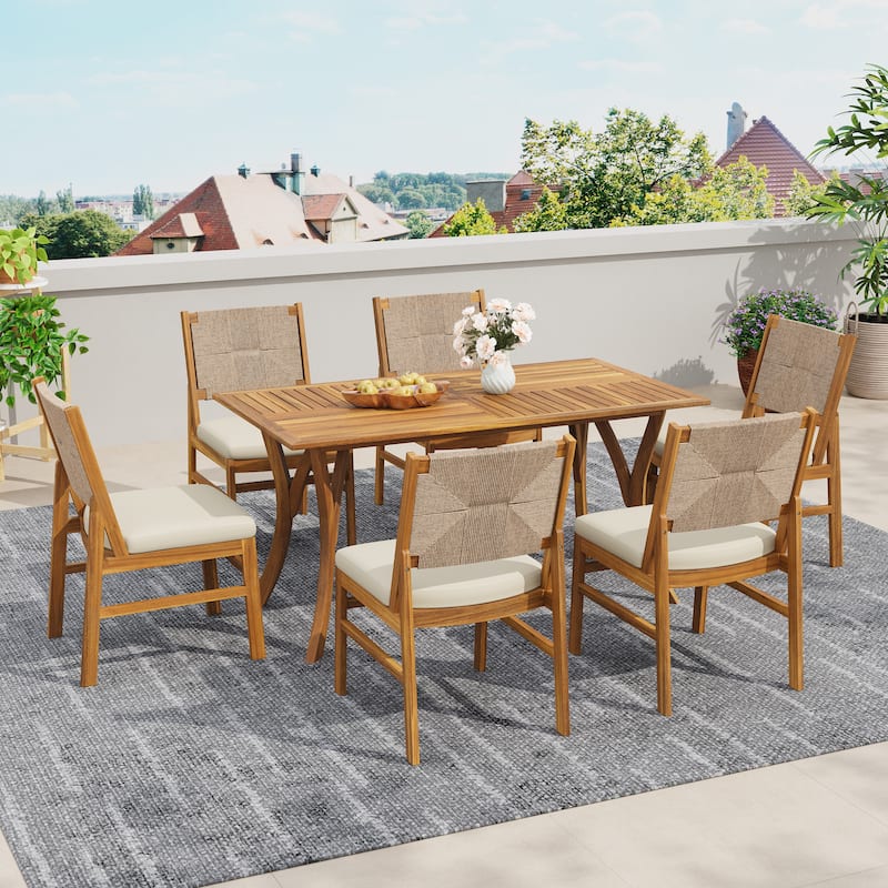 Christopher Knight Home - Outdoor Dining Set Options with Handwoven Chairs and Multiple Table Styles - 31.5" Table + Cream+Light Brown