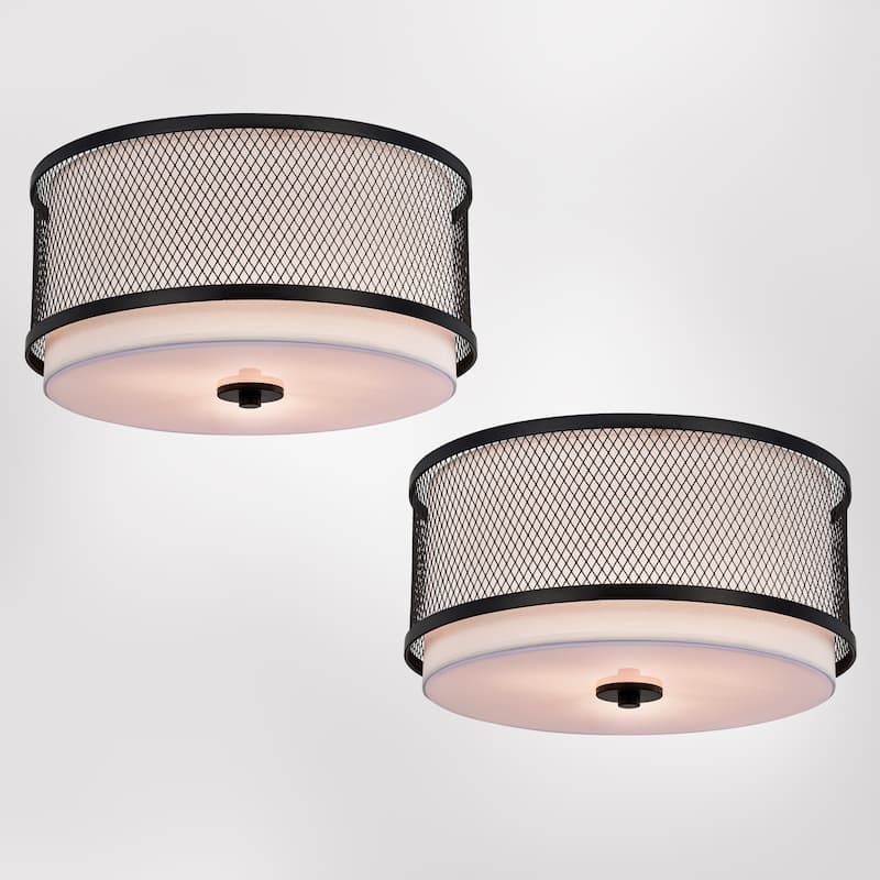 Black and White Three Light Flush Mount Chandelier (SOLD AS A PAIR)