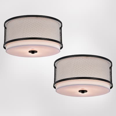 Black and White Three Light Flush Mount Chandelier (SOLD AS A PAIR)