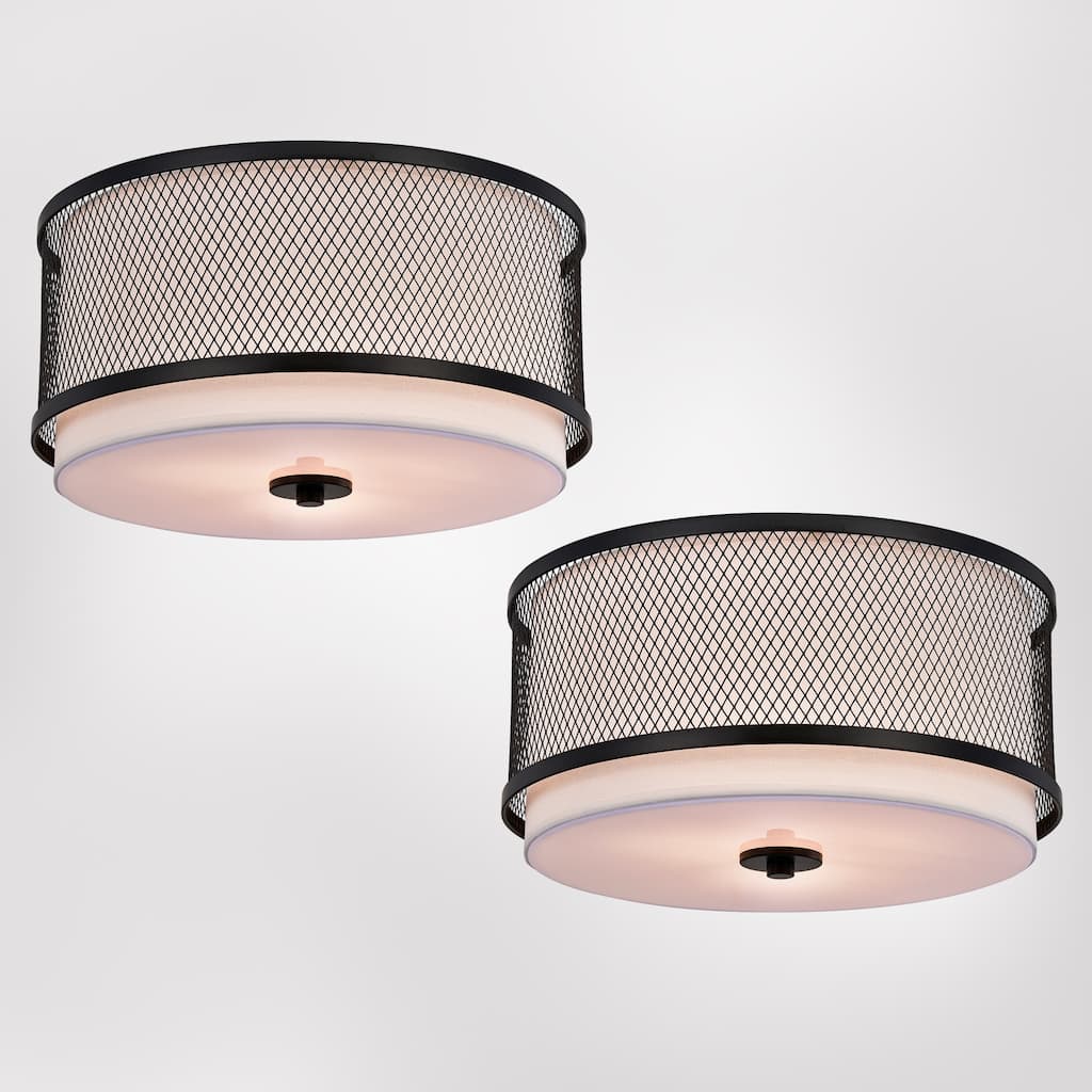 Black and White Three Light Flush Mount Chandelier (SOLD AS A PAIR)