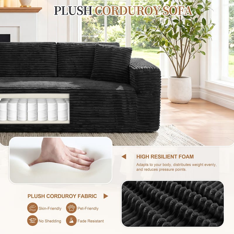102'' No-Assembly Modular Corduroy Sofa with Cup Holder, Free Combination