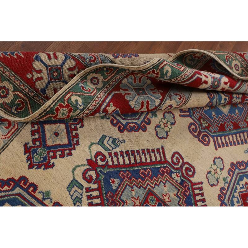 Geometric Kazak Oriental Area Rug Hand-Knotted Dining Room Wool Carpet - 6'7" x 9'9"