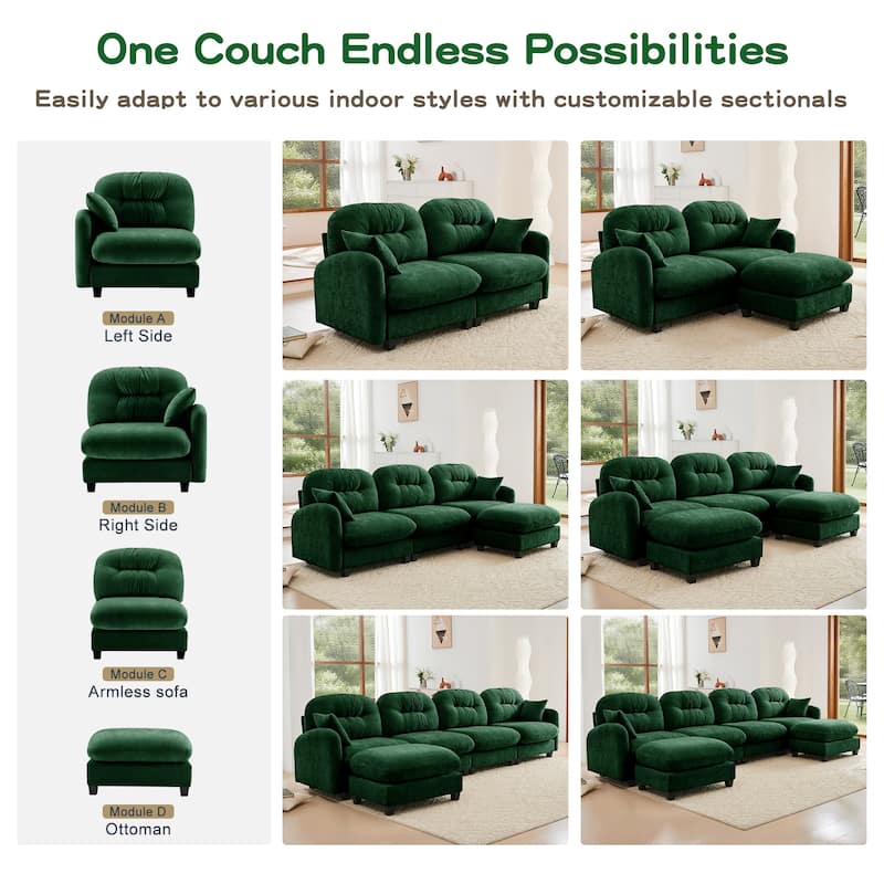 74" Loveseat Sofa, Modern Chenille Deep Seat Sectional Couch for Living Room, Tufted Backrest Love Seat with Pillows