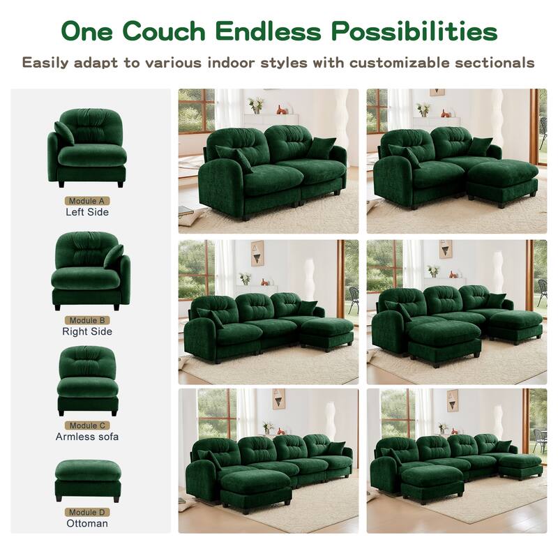 Minimalist Sectional Sofa Couch with Tufted Backrest, 2-Seater Sofa Couch Fabric Loveseat with Armrests