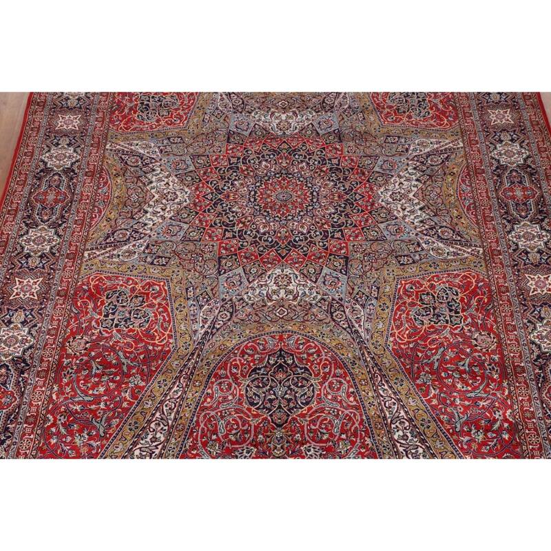 Red Floral Kashan Turkish Rug Machine-Made Bedroom Carpet - 9'7" x 12'9"