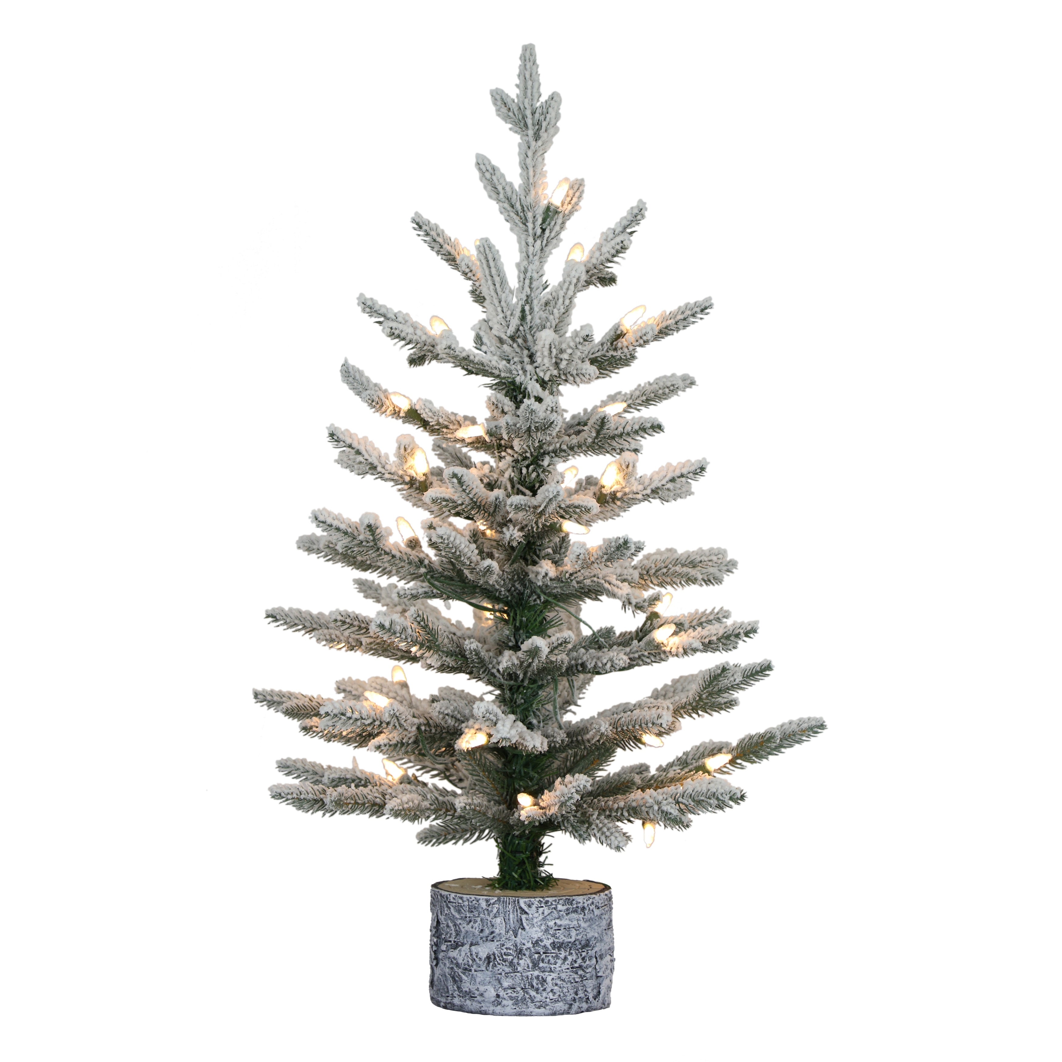 Puleo International Pre-Lit 2' Potted Flocked Pencil Arctic Fir Artificial Christmas Tree