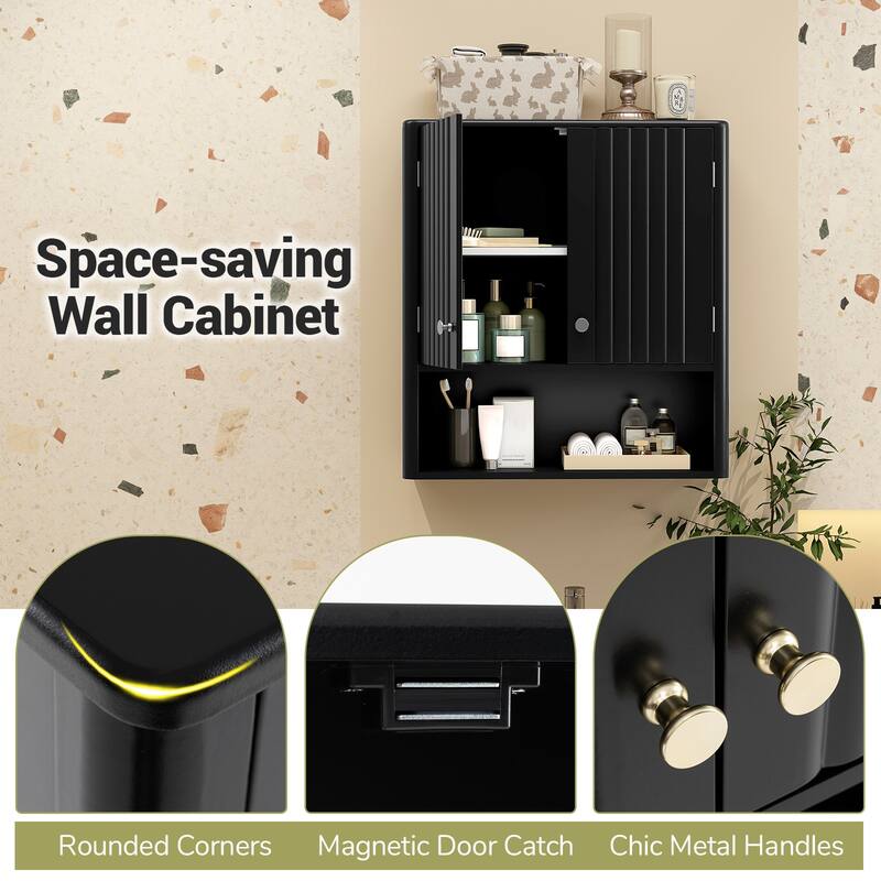 Gymax Bathroom Wall Cabinet w/Fluted Doors Adjustable Shelf Open