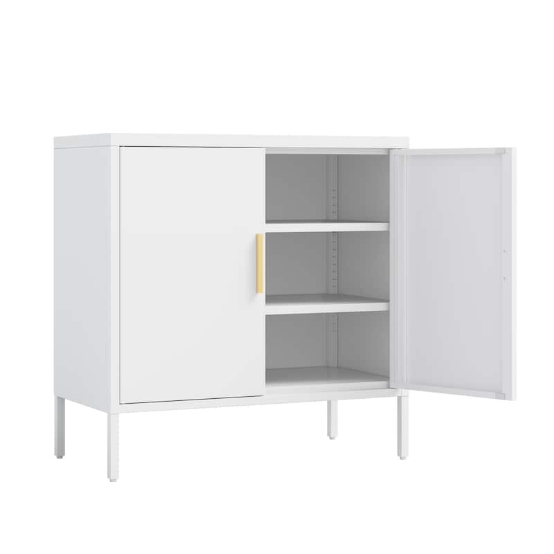 Metal Storage Cabinet with 2 Doors and 2 Adjustable Shelves
