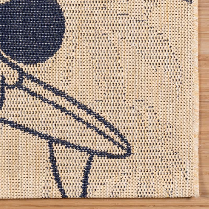 Disney Licensed Mickey Mouse Indoor Outdoor Flatweave Area Rug Tropical Surfing Polypropylene Coastal Accent Rug