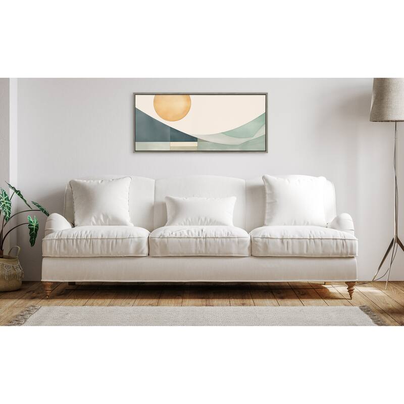 Kate and Laurel Sylvie Mid Century Modern Abstract Geometric Coastal Landscape Framed Canvas by The Creative Bunch Studio
