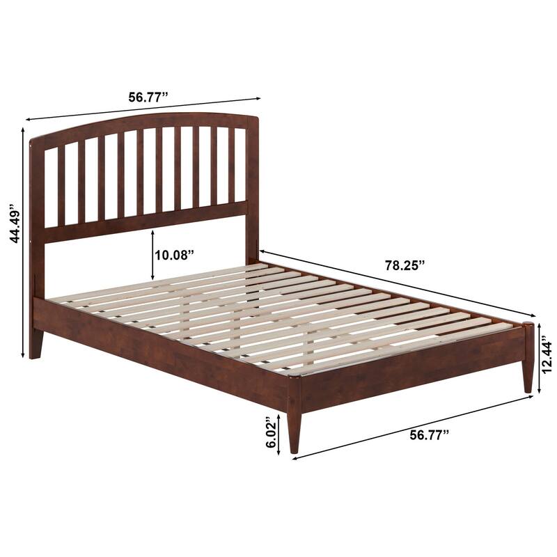Solid Wood Low Profile Platform Bed - Traditional Design, Walnut Finish - Full Size Bed Frame