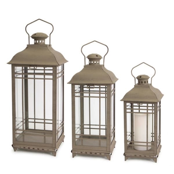 Set of 3 Antique Mission Style Glass Pillar Candle Lanterns 20" - N/A