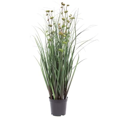 Vickerman 24" Artificial Potted Green Grass and Eucalyptus.