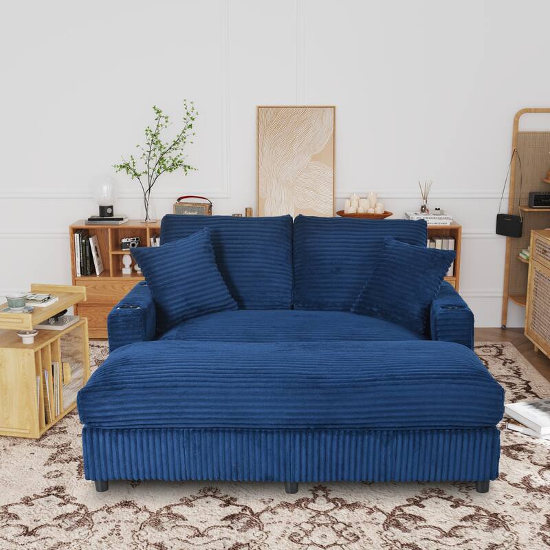 GDFStudio - Polyester 50.9" Loveseat Chaise with Cup Holders