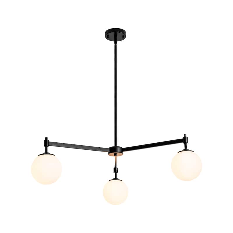 3-light Mid-Century Modern Gold/Black Sputnik Metal Frosted Glass Globe Chandelier for Dining/Living Room
