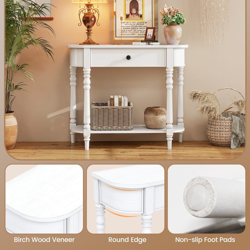 Gymax Retro Console Table 36''L Wooden Entryway Table w/ Storage