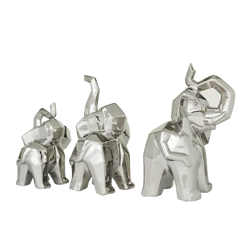 Porcelain Ceramic Elephant Decorative Sculpture - Set of 3 Gold or Silver - Roche River Decor