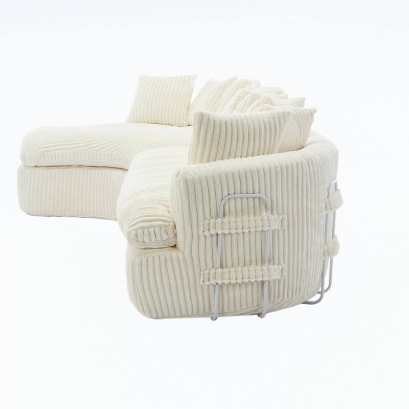 127" Large Corduroy Upholstered L-Shape Modular Sectional Sofa with 10 Pillows, High-Resilience Foam, No Assembly Required聽