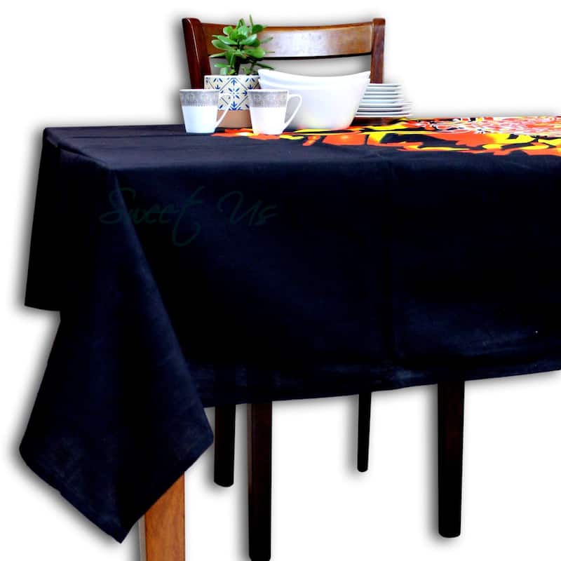 Cotton Possibility Flame Tablecloth Rectangle Kitchen Dining Linen Black - 70 x 104 in - Tangerine