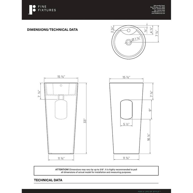 Fine Fixtures VANNES PEDESTAL 16"X16" BRUSHED GOLD